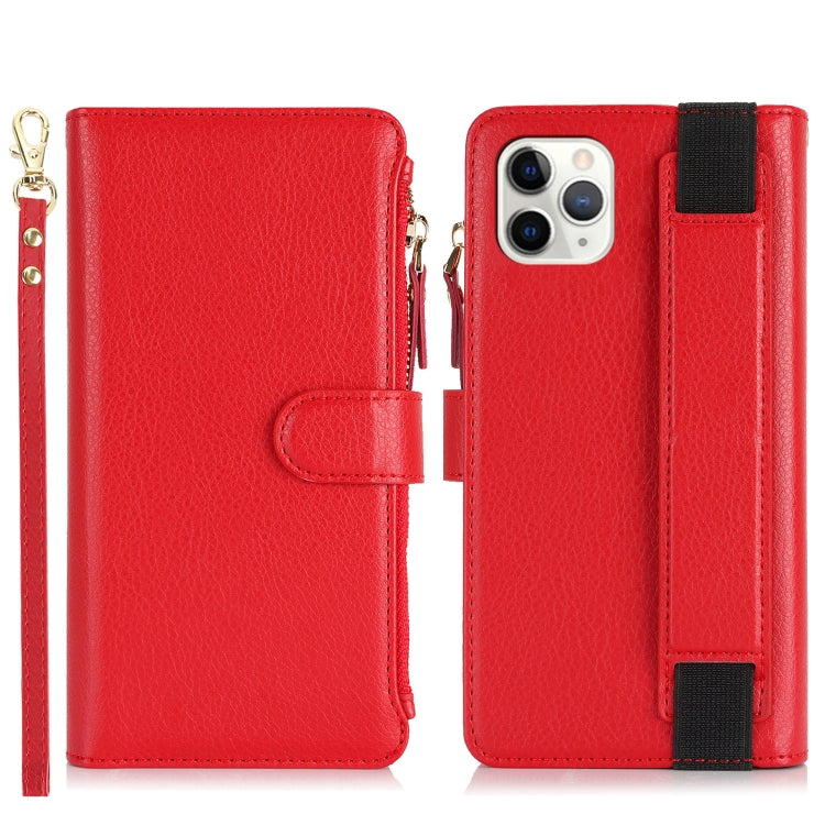 For iPhone 11 Pro Max Wristband Holder Zipper Purse RFID Leather Phone Case(Red) - iPhone 11 Pro Max Cases by buy2fix | Online Shopping UK | buy2fix