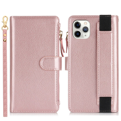For iPhone 11 Pro Max Wristband Holder Zipper Purse RFID Leather Phone Case(Rose Gold) - iPhone 11 Pro Max Cases by buy2fix | Online Shopping UK | buy2fix