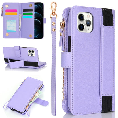 For iPhone 11 Pro Max Wristband Holder Zipper Purse RFID Leather Phone Case(Purple) - iPhone 11 Pro Max Cases by buy2fix | Online Shopping UK | buy2fix