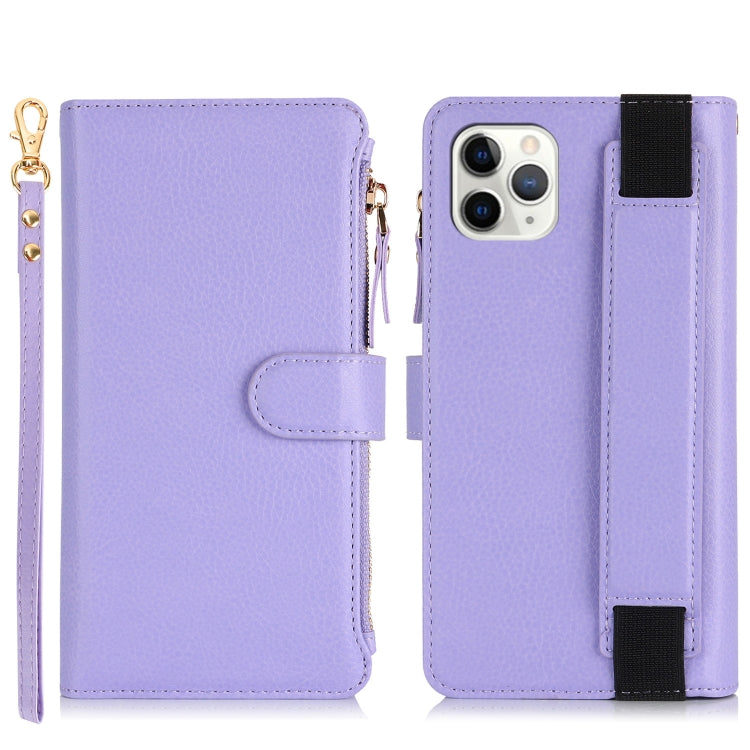 For iPhone 11 Pro Max Wristband Holder Zipper Purse RFID Leather Phone Case(Purple) - iPhone 11 Pro Max Cases by buy2fix | Online Shopping UK | buy2fix