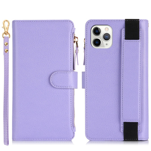 For iPhone 11 Pro Max Wristband Holder Zipper Purse RFID Leather Phone Case(Purple) - iPhone 11 Pro Max Cases by buy2fix | Online Shopping UK | buy2fix