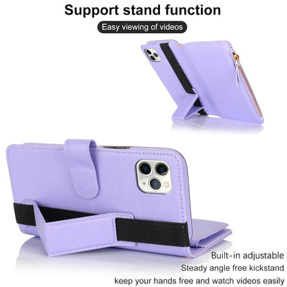 For iPhone 11 Pro Max Wristband Holder Zipper Purse RFID Leather Phone Case(Purple) - iPhone 11 Pro Max Cases by buy2fix | Online Shopping UK | buy2fix