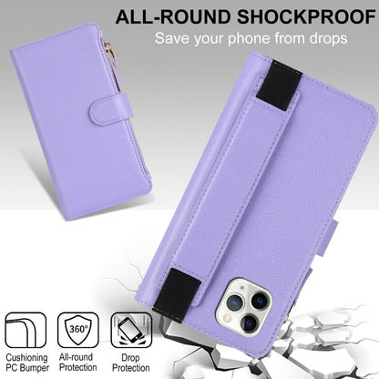 For iPhone 11 Pro Max Wristband Holder Zipper Purse RFID Leather Phone Case(Purple) - iPhone 11 Pro Max Cases by buy2fix | Online Shopping UK | buy2fix