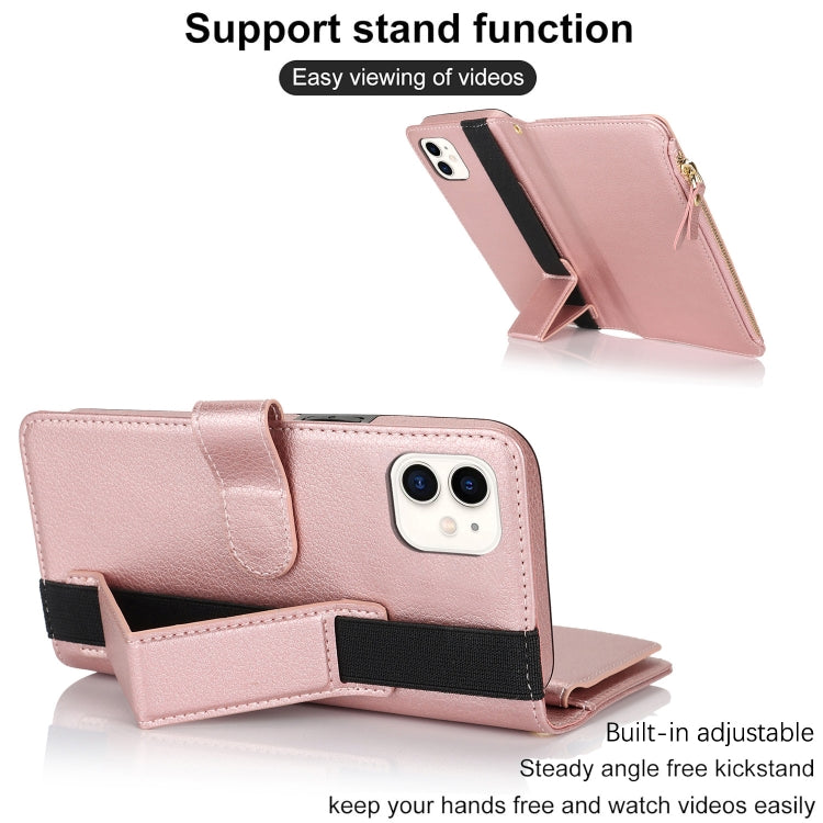 For iPhone 12 mini Wristband Holder Zipper Purse RFID Leather Phone Case(Rose Gold) - iPhone 12 mini Cases by buy2fix | Online Shopping UK | buy2fix
