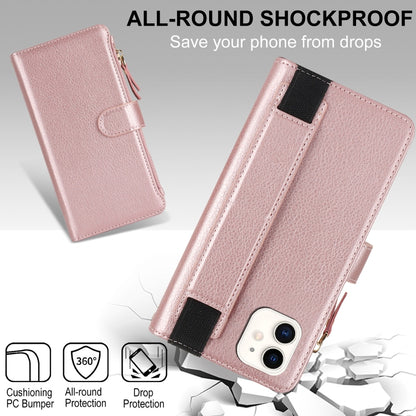 For iPhone 12 mini Wristband Holder Zipper Purse RFID Leather Phone Case(Rose Gold) - iPhone 12 mini Cases by buy2fix | Online Shopping UK | buy2fix