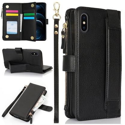 For iPhone XS / X Wristband Holder Zipper Purse RFID Leather Phone Case(Black) - More iPhone Cases by buy2fix | Online Shopping UK | buy2fix