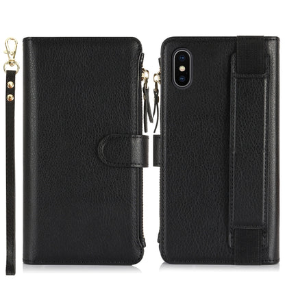 For iPhone XS / X Wristband Holder Zipper Purse RFID Leather Phone Case(Black) - More iPhone Cases by buy2fix | Online Shopping UK | buy2fix