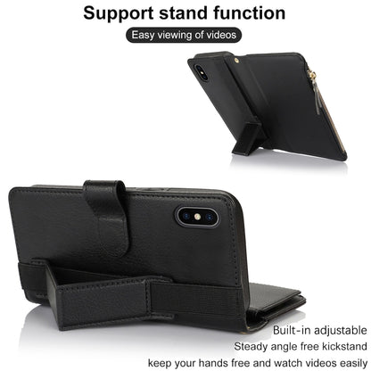 For iPhone XS / X Wristband Holder Zipper Purse RFID Leather Phone Case(Black) - More iPhone Cases by buy2fix | Online Shopping UK | buy2fix