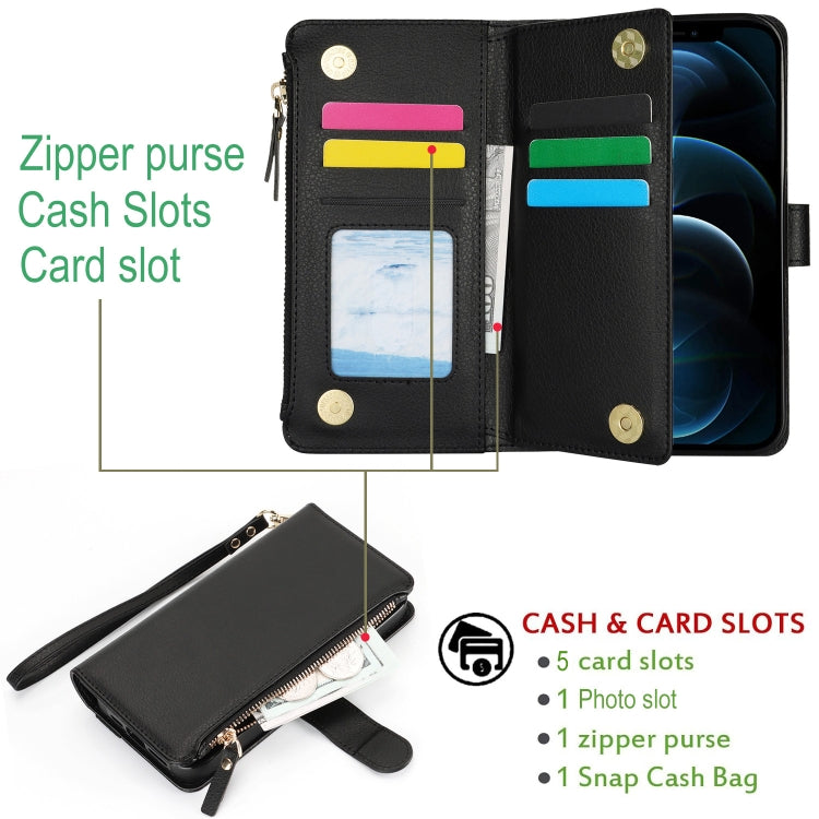 For iPhone XS / X Wristband Holder Zipper Purse RFID Leather Phone Case(Black) - More iPhone Cases by buy2fix | Online Shopping UK | buy2fix