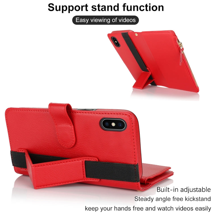 For iPhone XS / X Wristband Holder Zipper Purse RFID Leather Phone Case(Red) - More iPhone Cases by buy2fix | Online Shopping UK | buy2fix