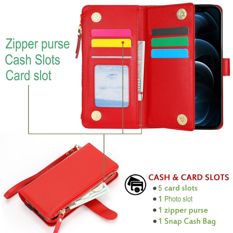 For iPhone XS / X Wristband Holder Zipper Purse RFID Leather Phone Case(Red) - More iPhone Cases by buy2fix | Online Shopping UK | buy2fix