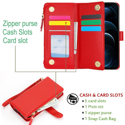 For iPhone XS / X Wristband Holder Zipper Purse RFID Leather Phone Case(Red) - More iPhone Cases by buy2fix | Online Shopping UK | buy2fix