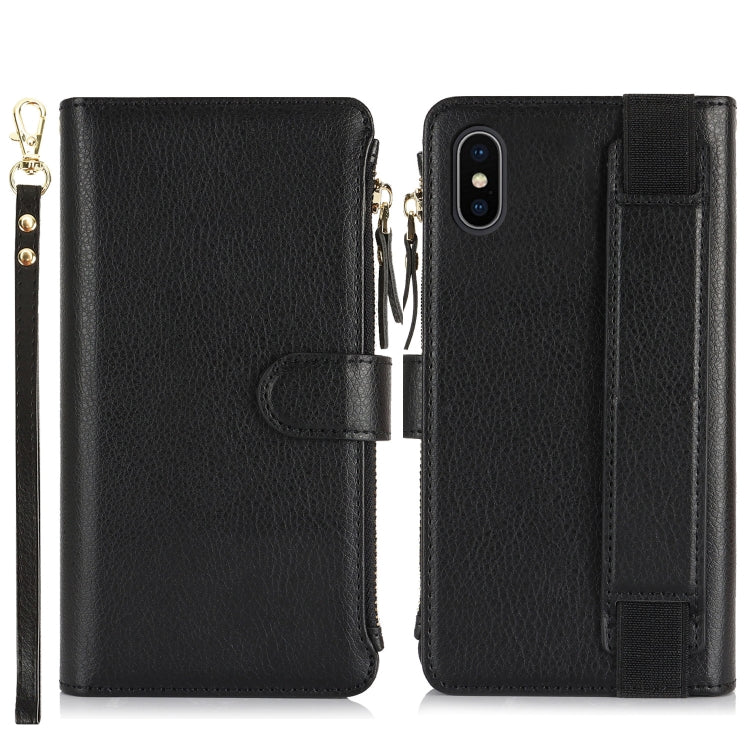For iPhone XS Max Wristband Holder Zipper Purse RFID Leather Phone Case(Black) - More iPhone Cases by buy2fix | Online Shopping UK | buy2fix