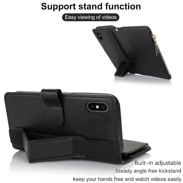 For iPhone XS Max Wristband Holder Zipper Purse RFID Leather Phone Case(Black) - More iPhone Cases by buy2fix | Online Shopping UK | buy2fix