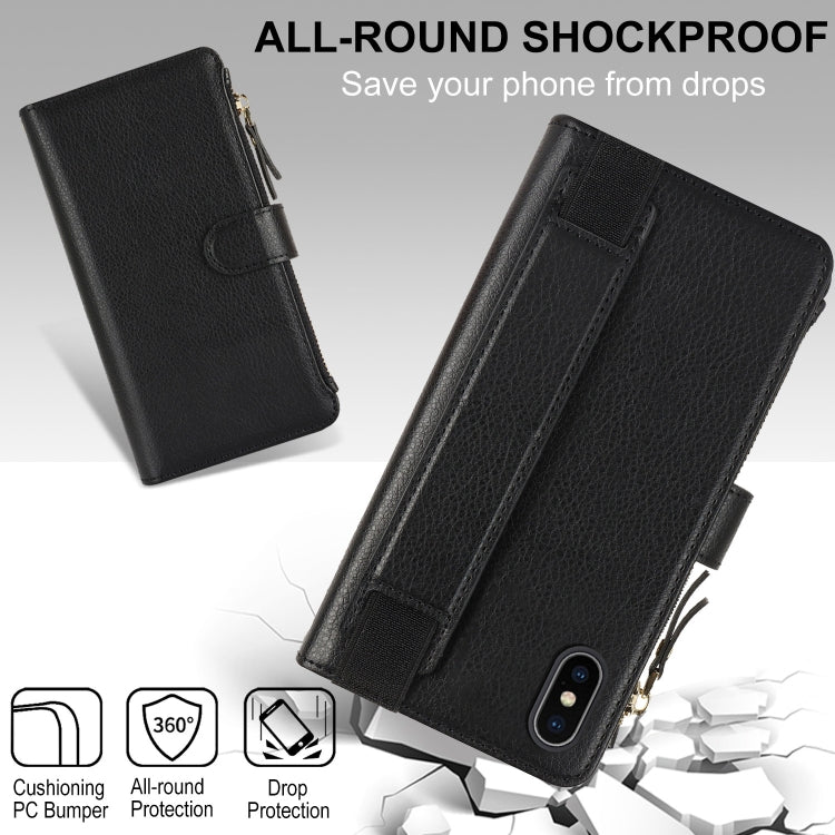 For iPhone XS Max Wristband Holder Zipper Purse RFID Leather Phone Case(Black) - More iPhone Cases by buy2fix | Online Shopping UK | buy2fix
