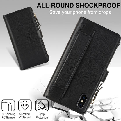 For iPhone XS Max Wristband Holder Zipper Purse RFID Leather Phone Case(Black) - More iPhone Cases by buy2fix | Online Shopping UK | buy2fix