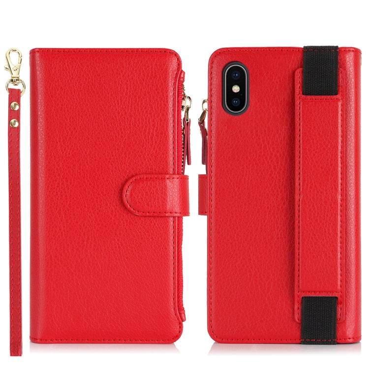 For iPhone XS Max Wristband Holder Zipper Purse RFID Leather Phone Case(Red) - More iPhone Cases by buy2fix | Online Shopping UK | buy2fix