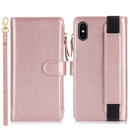 For iPhone XS Max Wristband Holder Zipper Purse RFID Leather Phone Case(Rose Gold) - More iPhone Cases by buy2fix | Online Shopping UK | buy2fix