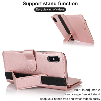 For iPhone XS Max Wristband Holder Zipper Purse RFID Leather Phone Case(Rose Gold) - More iPhone Cases by buy2fix | Online Shopping UK | buy2fix