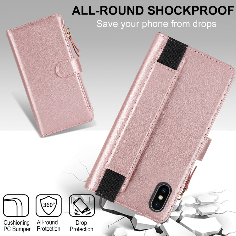 For iPhone XS Max Wristband Holder Zipper Purse RFID Leather Phone Case(Rose Gold) - More iPhone Cases by buy2fix | Online Shopping UK | buy2fix