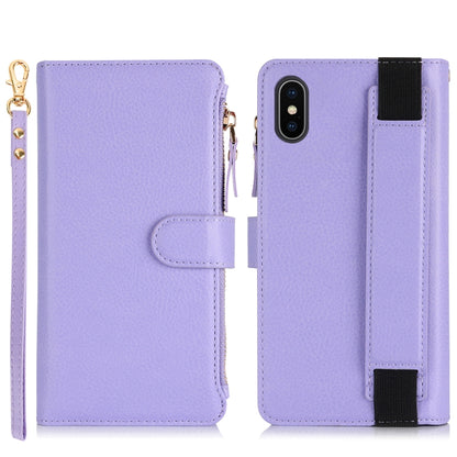 For iPhone XS Max Wristband Holder Zipper Purse RFID Leather Phone Case(Purple) - More iPhone Cases by buy2fix | Online Shopping UK | buy2fix