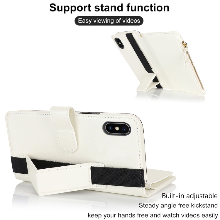 For iPhone XS Max Wristband Holder Zipper Purse RFID Leather Phone Case(White) - More iPhone Cases by buy2fix | Online Shopping UK | buy2fix