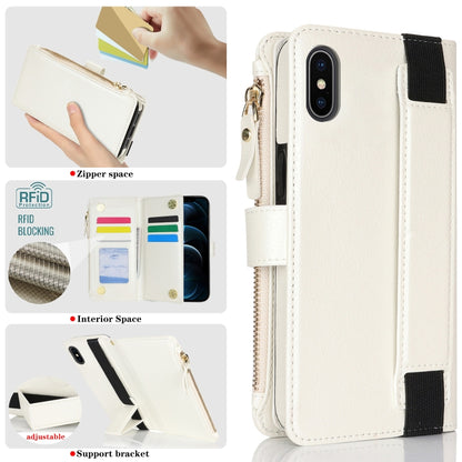 For iPhone XS Max Wristband Holder Zipper Purse RFID Leather Phone Case(White) - More iPhone Cases by buy2fix | Online Shopping UK | buy2fix