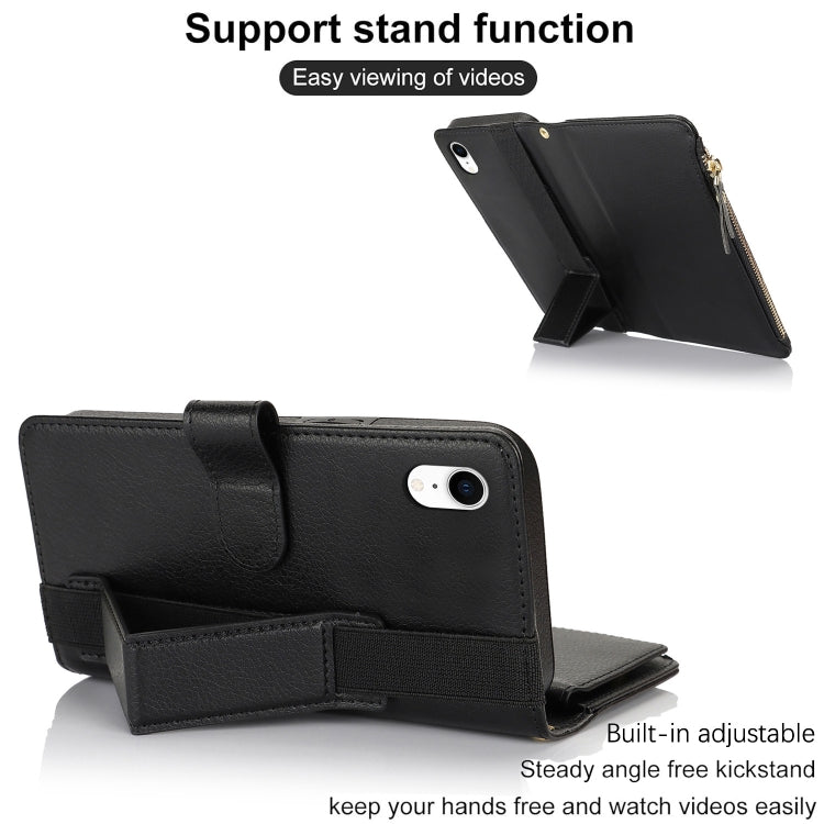 For iPhone XR Wristband Holder Zipper Purse RFID Leather Phone Case(Black) - More iPhone Cases by buy2fix | Online Shopping UK | buy2fix