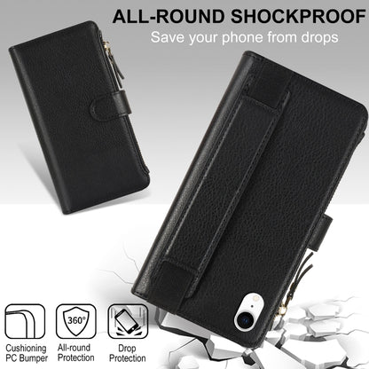 For iPhone XR Wristband Holder Zipper Purse RFID Leather Phone Case(Black) - More iPhone Cases by buy2fix | Online Shopping UK | buy2fix