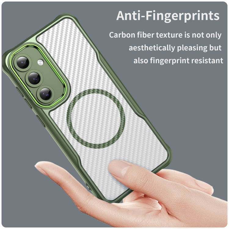 For Samsung Galaxy S24 FE 5G Carbon Fiber Texture MagSafe Translucent Phone Case(Green) - Galaxy S24 FE 5G Cases by buy2fix | Online Shopping UK | buy2fix