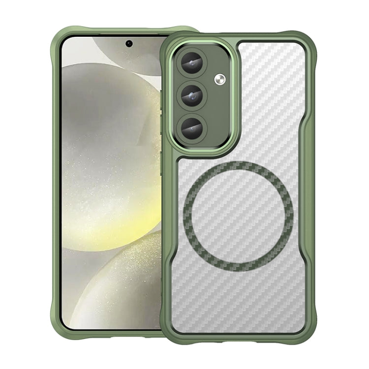 For Samsung Galaxy S25 5G Carbon Fiber Texture MagSafe Translucent Phone Case(Green) - Galaxy S25 5G Cases by buy2fix | Online Shopping UK | buy2fix