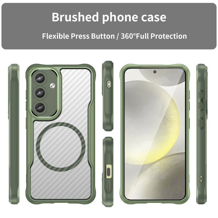 For Samsung Galaxy S25 5G Carbon Fiber Texture MagSafe Translucent Phone Case(Green) - Galaxy S25 5G Cases by buy2fix | Online Shopping UK | buy2fix