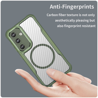 For Samsung Galaxy S25 5G Carbon Fiber Texture MagSafe Translucent Phone Case(Green) - Galaxy S25 5G Cases by buy2fix | Online Shopping UK | buy2fix