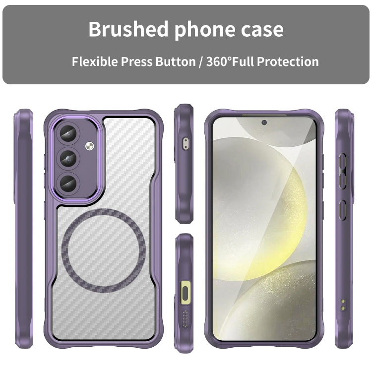 For Samsung Galaxy S25 5G Carbon Fiber Texture MagSafe Translucent Phone Case(Purple) - Galaxy S25 5G Cases by buy2fix | Online Shopping UK | buy2fix