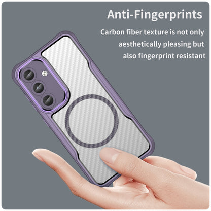 For Samsung Galaxy S25 5G Carbon Fiber Texture MagSafe Translucent Phone Case(Purple) - Galaxy S25 5G Cases by buy2fix | Online Shopping UK | buy2fix