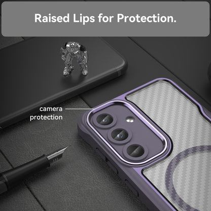 For Samsung Galaxy S25 5G Carbon Fiber Texture MagSafe Translucent Phone Case(Purple) - Galaxy S25 5G Cases by buy2fix | Online Shopping UK | buy2fix