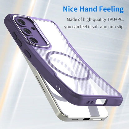 For Samsung Galaxy S25 5G Carbon Fiber Texture MagSafe Translucent Phone Case(Purple) - Galaxy S25 5G Cases by buy2fix | Online Shopping UK | buy2fix