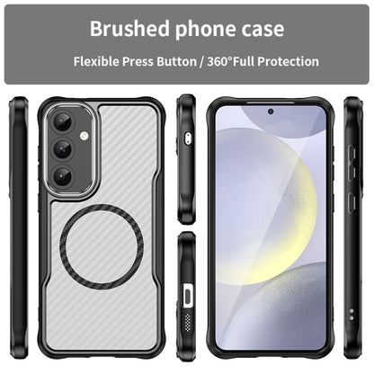 For Samsung Galaxy S25+ 5G Carbon Fiber Texture MagSafe Translucent Phone Case(Black) - Galaxy S25+ 5G Cases by buy2fix | Online Shopping UK | buy2fix