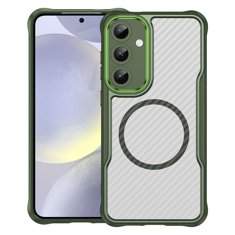 For Samsung Galaxy S25+ 5G Carbon Fiber Texture MagSafe Translucent Phone Case(Green) - Galaxy S25+ 5G Cases by buy2fix | Online Shopping UK | buy2fix