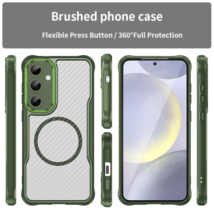 For Samsung Galaxy S25+ 5G Carbon Fiber Texture MagSafe Translucent Phone Case(Green) - Galaxy S25+ 5G Cases by buy2fix | Online Shopping UK | buy2fix