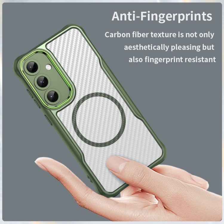 For Samsung Galaxy S25+ 5G Carbon Fiber Texture MagSafe Translucent Phone Case(Green) - Galaxy S25+ 5G Cases by buy2fix | Online Shopping UK | buy2fix