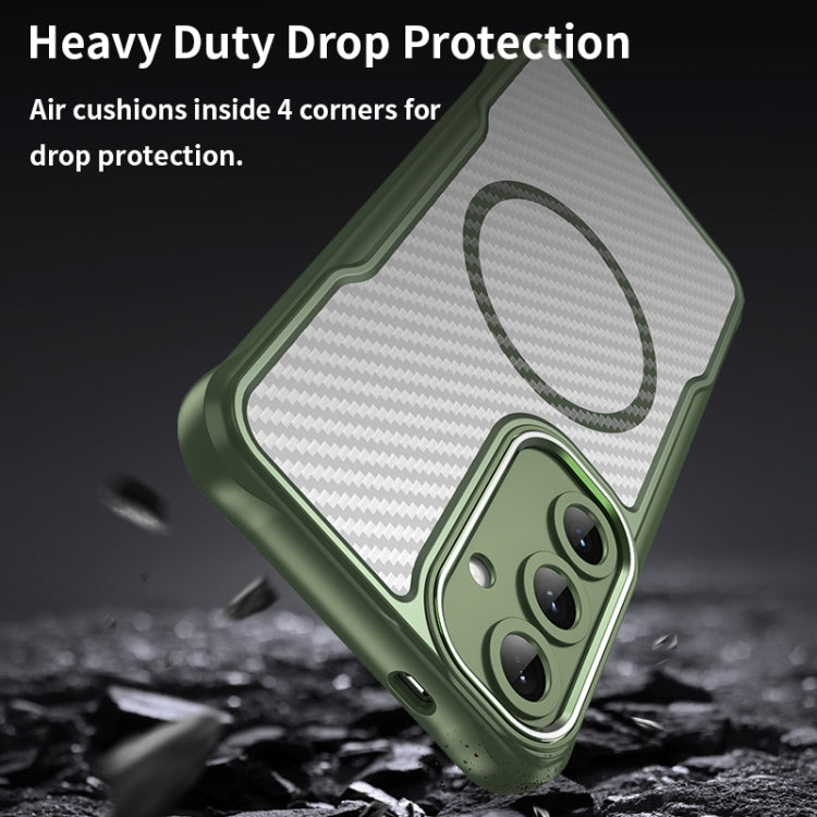 For Samsung Galaxy S25+ 5G Carbon Fiber Texture MagSafe Translucent Phone Case(Green) - Galaxy S25+ 5G Cases by buy2fix | Online Shopping UK | buy2fix