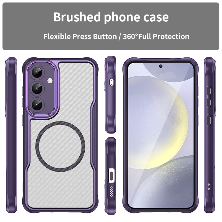 For Samsung Galaxy S25+ 5G Carbon Fiber Texture MagSafe Translucent Phone Case(Purple) - Galaxy S25+ 5G Cases by buy2fix | Online Shopping UK | buy2fix