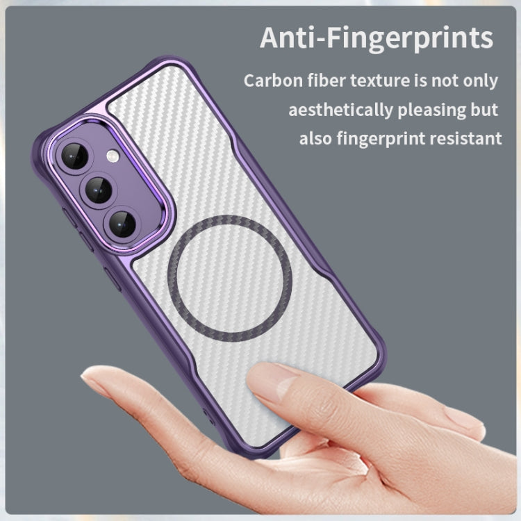 For Samsung Galaxy S25+ 5G Carbon Fiber Texture MagSafe Translucent Phone Case(Purple) - Galaxy S25+ 5G Cases by buy2fix | Online Shopping UK | buy2fix