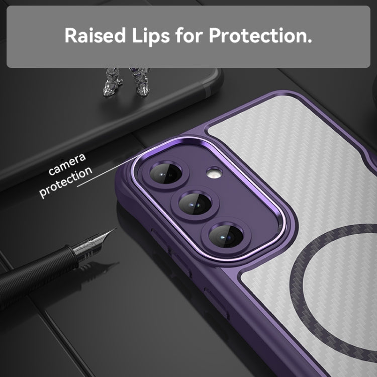 For Samsung Galaxy S25+ 5G Carbon Fiber Texture MagSafe Translucent Phone Case(Purple) - Galaxy S25+ 5G Cases by buy2fix | Online Shopping UK | buy2fix