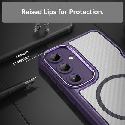 For Samsung Galaxy S25+ 5G Carbon Fiber Texture MagSafe Translucent Phone Case(Purple) - Galaxy S25+ 5G Cases by buy2fix | Online Shopping UK | buy2fix