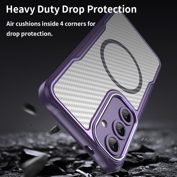 For Samsung Galaxy S25+ 5G Carbon Fiber Texture MagSafe Translucent Phone Case(Purple) - Galaxy S25+ 5G Cases by buy2fix | Online Shopping UK | buy2fix