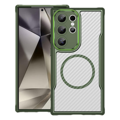 For Samsung Galaxy S25 Ultra 5G Carbon Fiber Texture MagSafe Translucent Phone Case(Green) - Galaxy S25 Ultra 5G Cases by buy2fix | Online Shopping UK | buy2fix