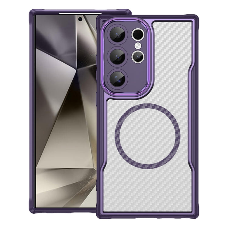 For Samsung Galaxy S25 Ultra 5G Carbon Fiber Texture MagSafe Translucent Phone Case(Purple) by buy2fix