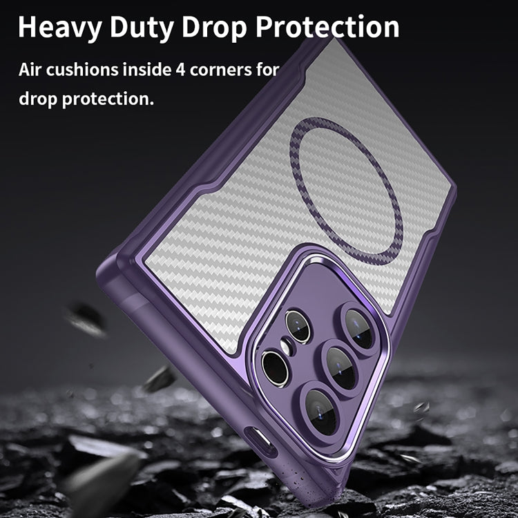 For Samsung Galaxy S25 Ultra 5G Carbon Fiber Texture MagSafe Translucent Phone Case(Purple) by buy2fix